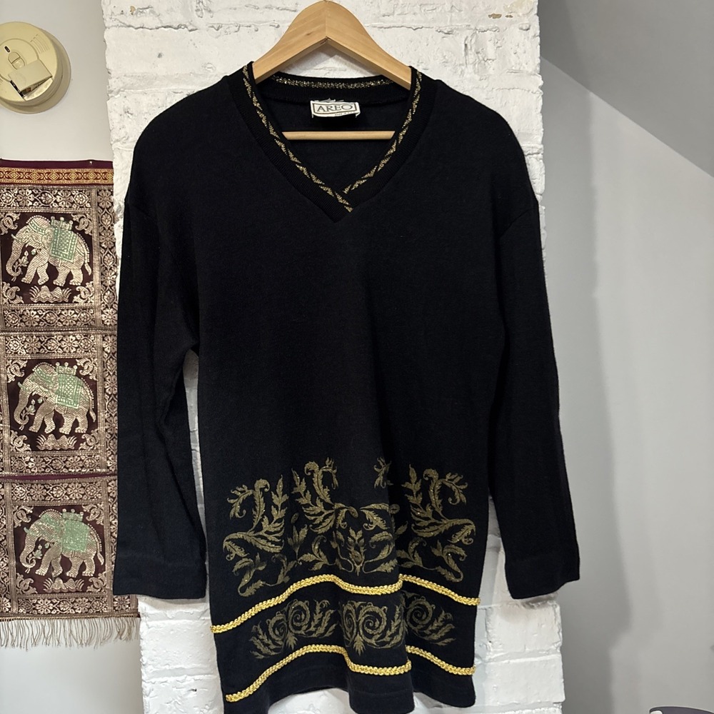 Vintage Areo Made In The Usa Black Sweater Tunic‎ Women's Size Medium